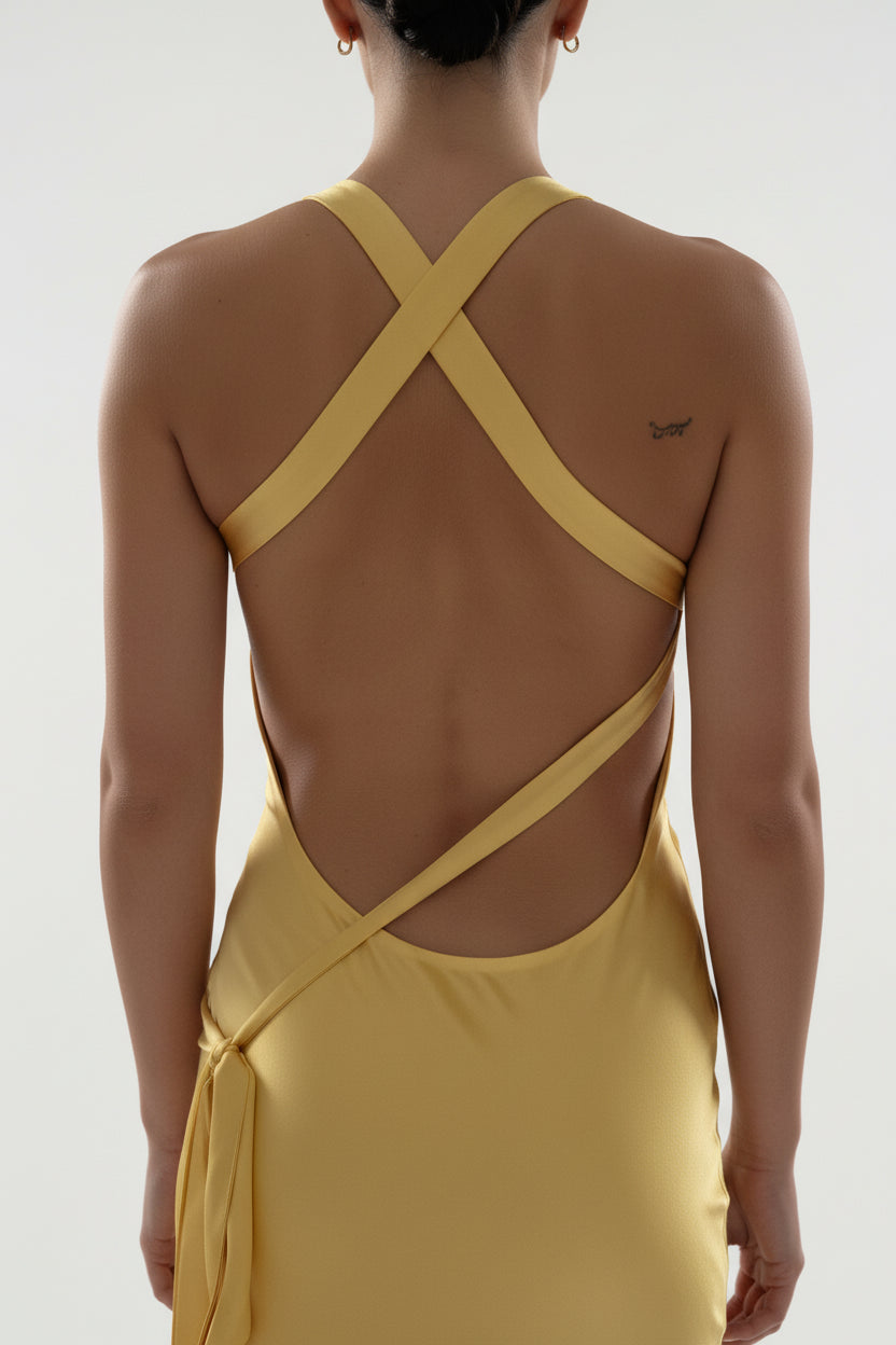 Robe Longue Satinée Bretelles Fines Dos Ouvert Femme | ROBEMODE