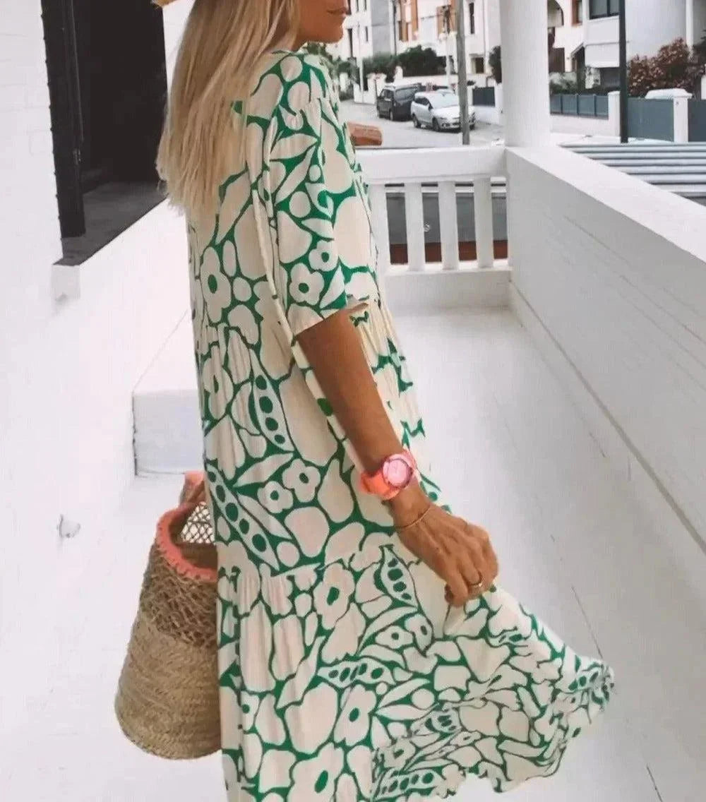 Robe Longue Été Femme Col V Manches Courtes Fleurie 4 Coloris | ROBEMODE