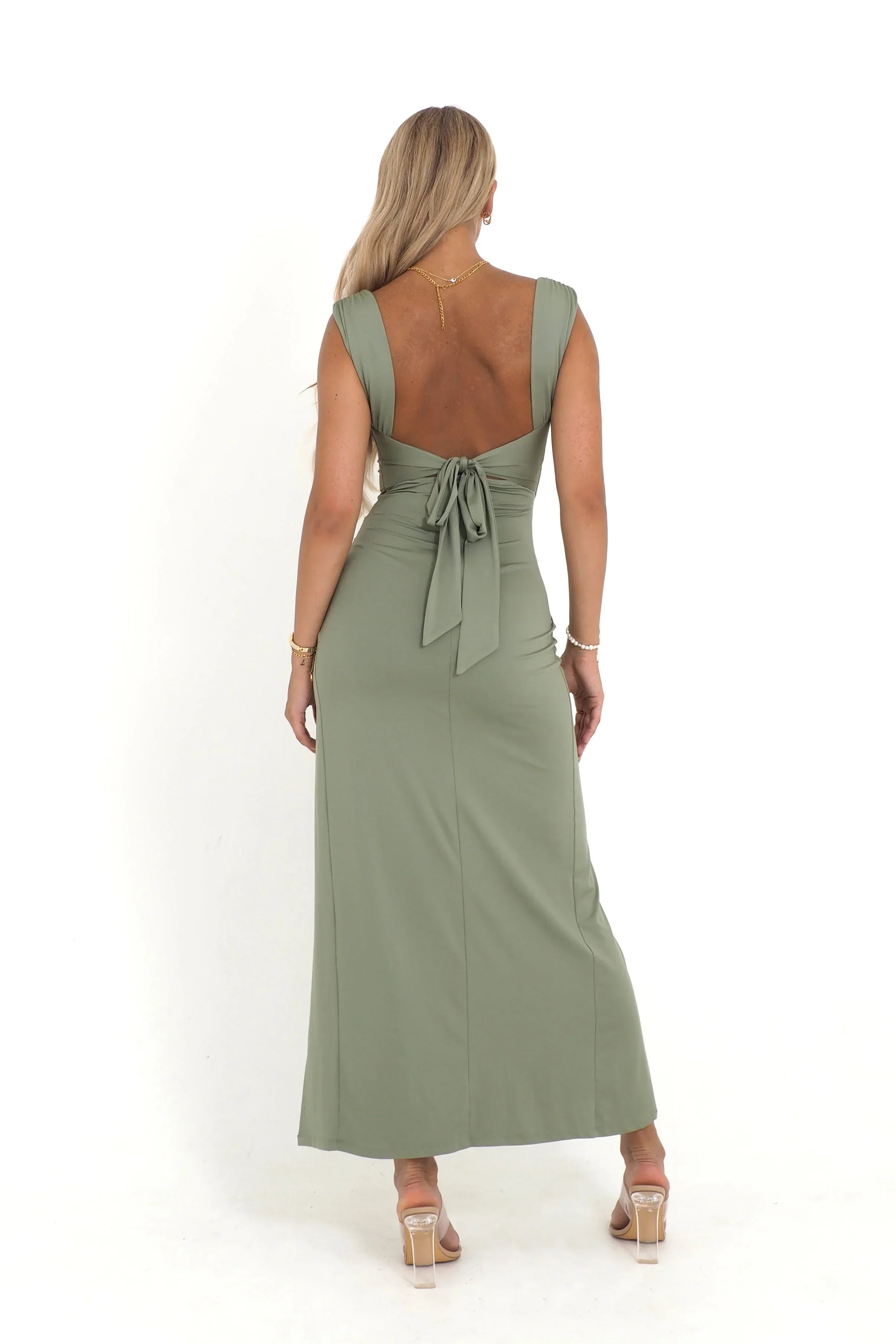 Robe longue verte femme avec fente élégante