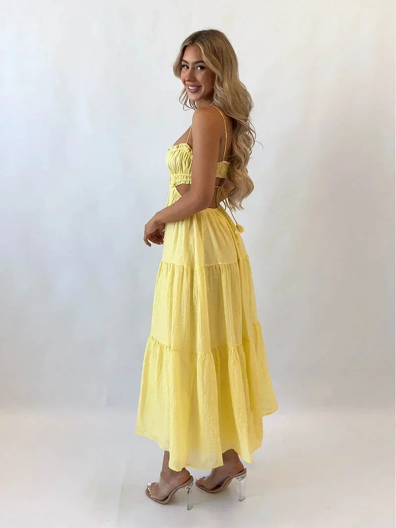 Robe longue été avec volants et bretelles délicates | Coupe féminine + Style élégant + Facile à accessoiriser – ROBEMODE