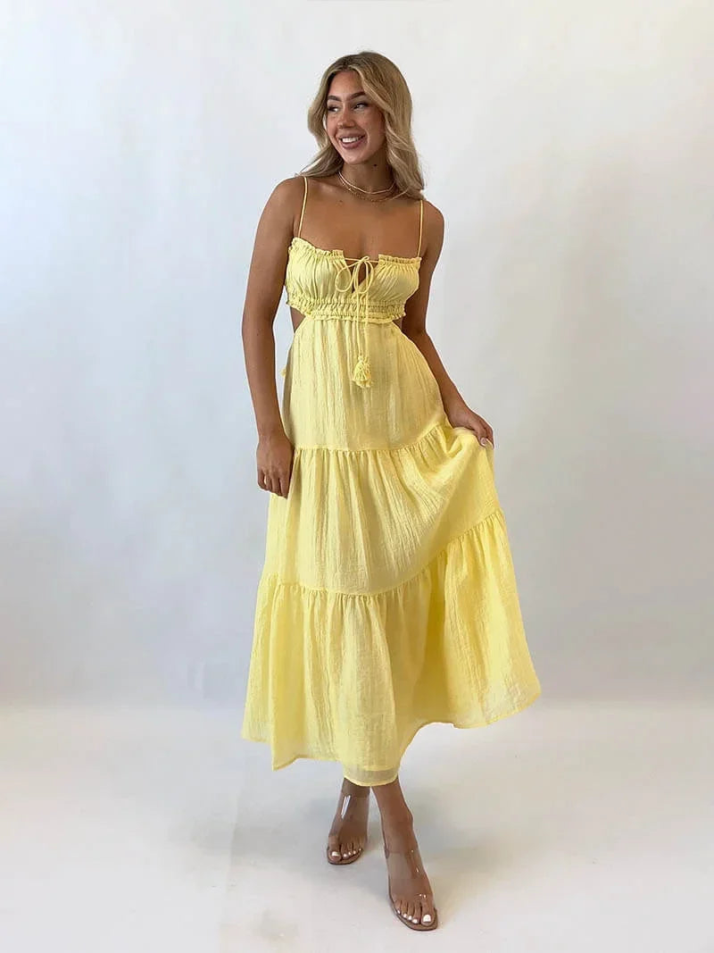 Robe longue été avec volants et bretelles délicates | Coupe féminine + Style élégant + Facile à accessoiriser – ROBEMODE