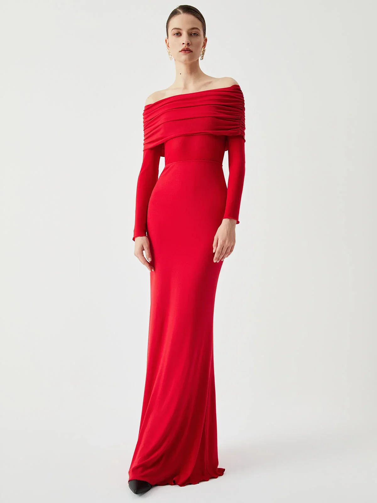 Robe longue soirée ajustée épaules dénudées manches longues | Coupe féminine + Style élégant + Facile à accessoiriser – ROBEMODE