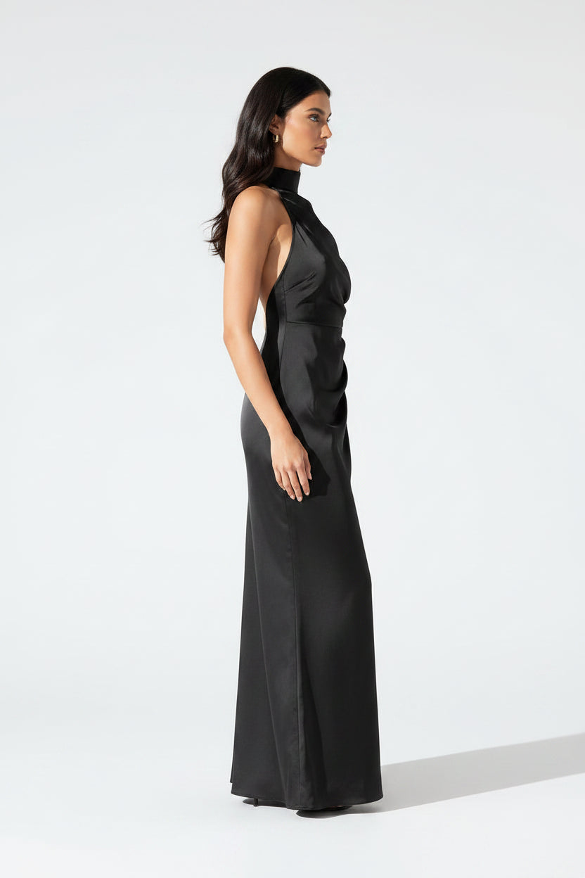 Robe longue soirée sans manches col montant fendue | ROBEMODE