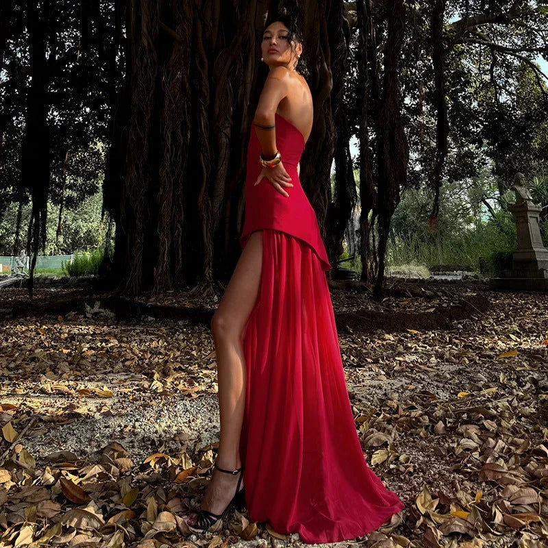 Robe longue sans manches fente bustier 2 coloris | ROBEMODE