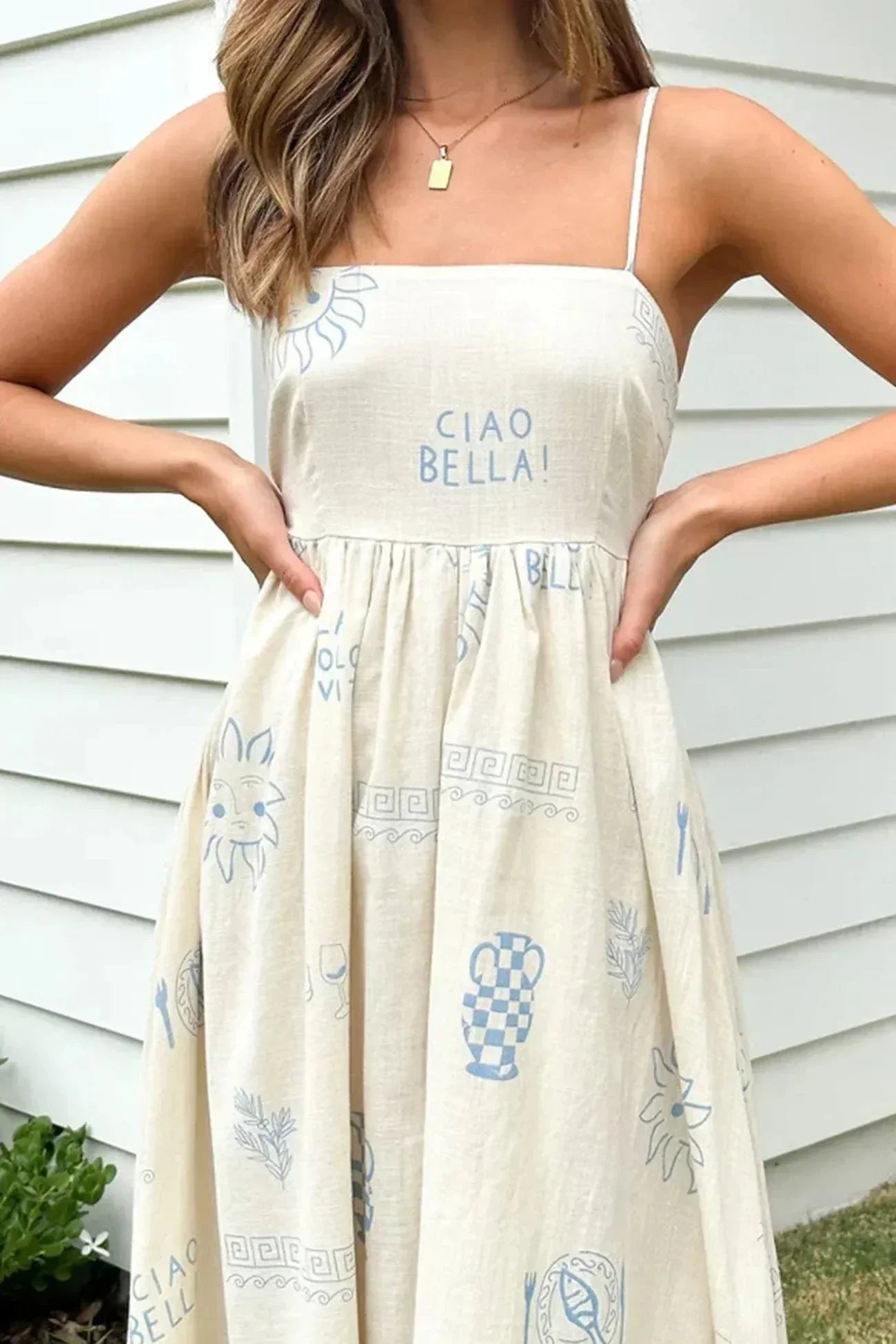 Robe longue imprimée blanche bretelles fines été