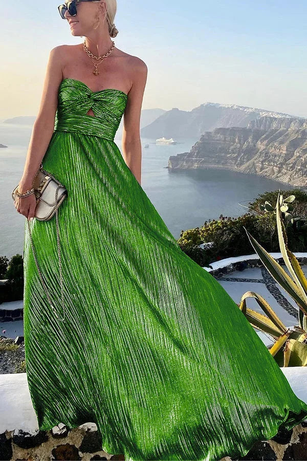 Robe Longue Bustier Effet Brillant Plissé Femme | Glamour Soirée Gala 4 Coloris | ROBEMODE