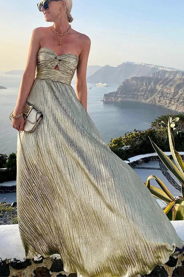 Robe Longue Bustier Effet Brillant Plissé Femme | Glamour Soirée Gala 4 Coloris | ROBEMODE