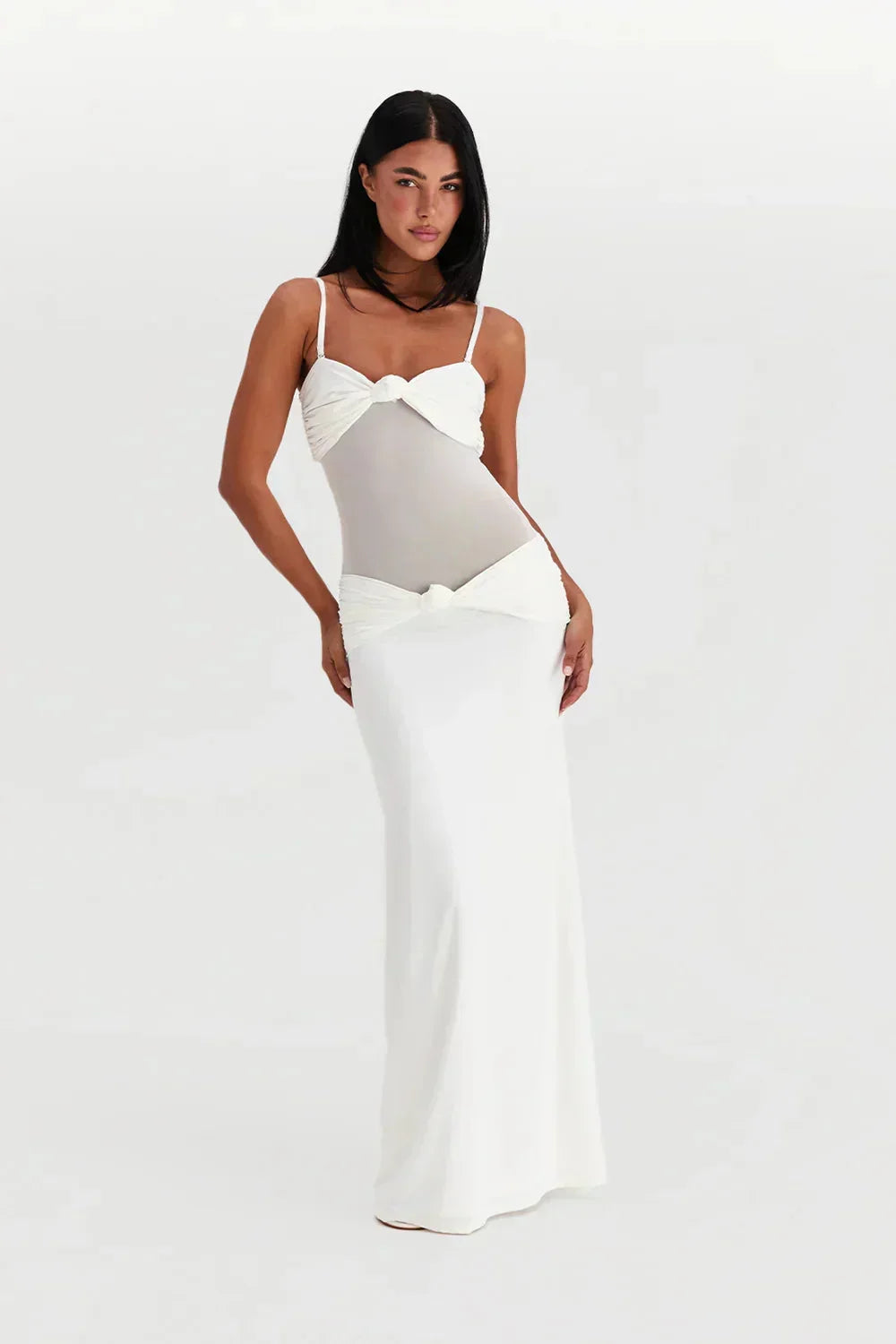 Robe longue bustier avec transparence et nœuds | Coupe féminine + Style élégant + Facile à accessoiriser – ROBEMODE