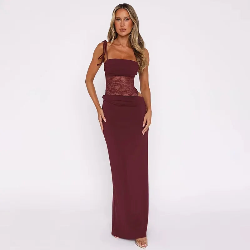 Robe Longue Femme Détail Dentelle Dos Nu Soirée | ROBEMODE