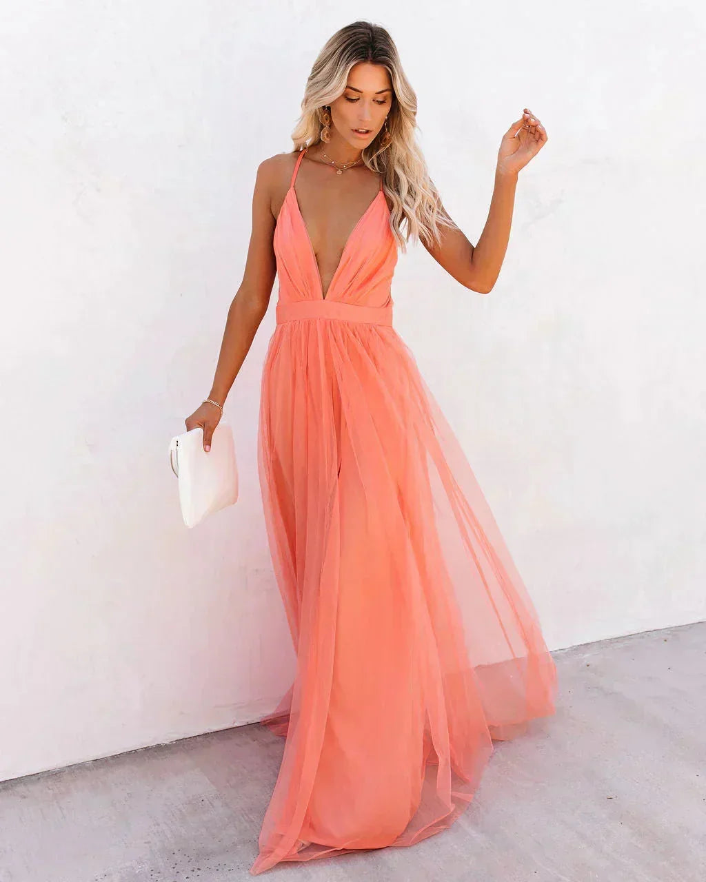 Robe Longue Orange Dos Nu Bretelles Fines Soirée Été | ROBEMODE