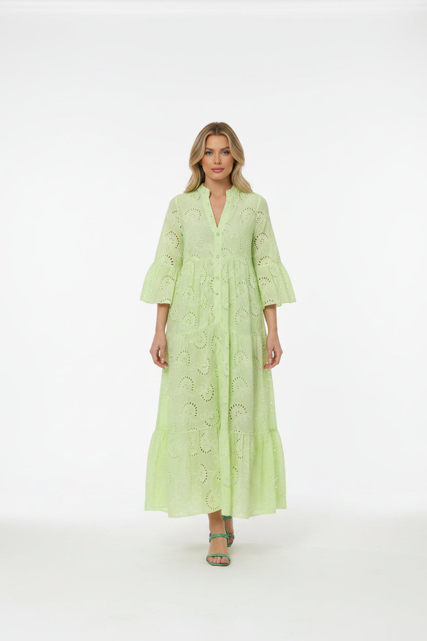 Robe Longue Ajourée Femme Manches 3/4 Col V Grande Taille | ROBEMODE