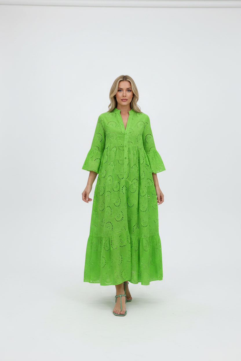 Robe Longue Ajourée Femme Manches 3/4 Col V Grande Taille | ROBEMODE