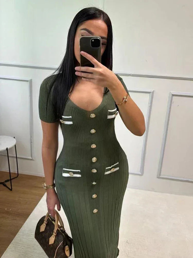 Robe longue femme avec boutons et col en V | Coupe féminine + Style élégant + Facile à accessoiriser – ROBEMODE