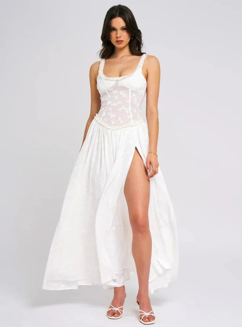 Robe Longue Femme Bretelles Fente Haute Élégante | ROBEMODE