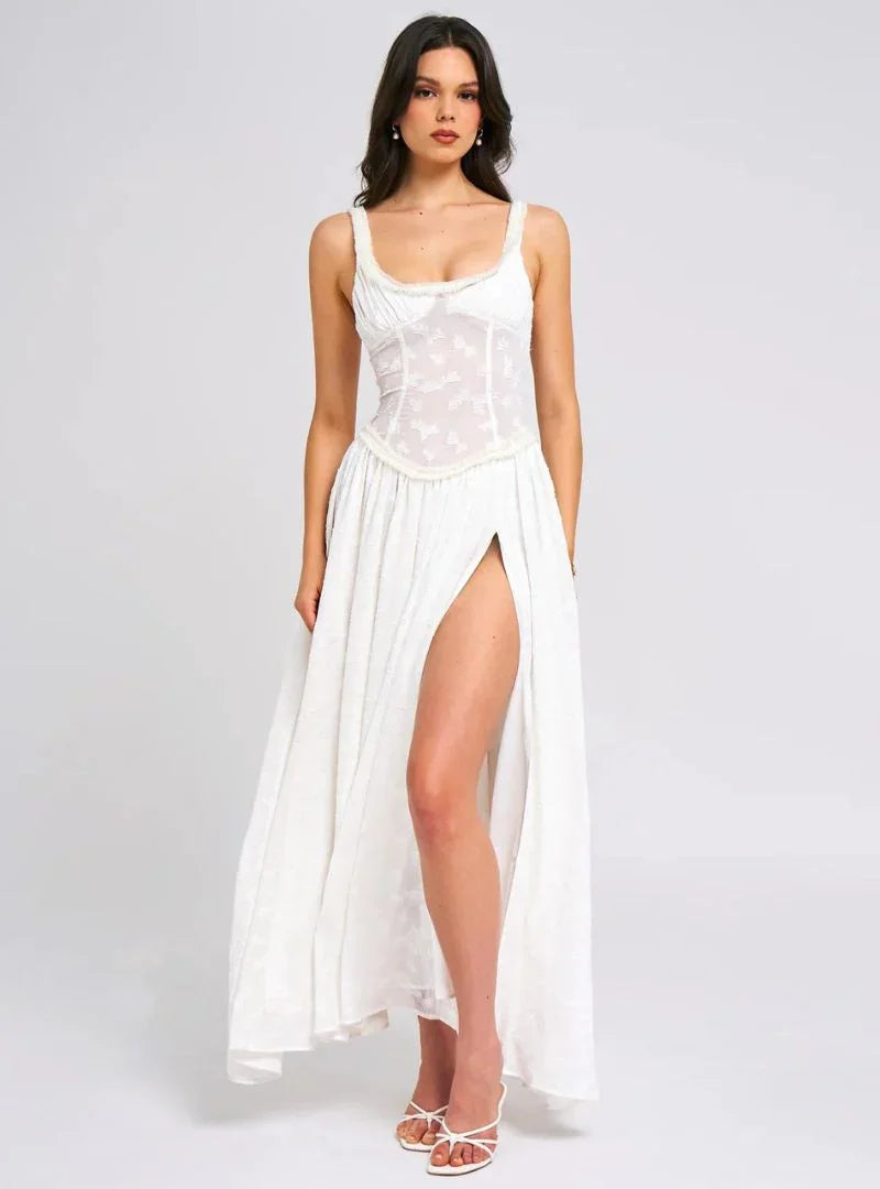 Robe Longue Femme Bretelles Fente Haute Élégante | ROBEMODE