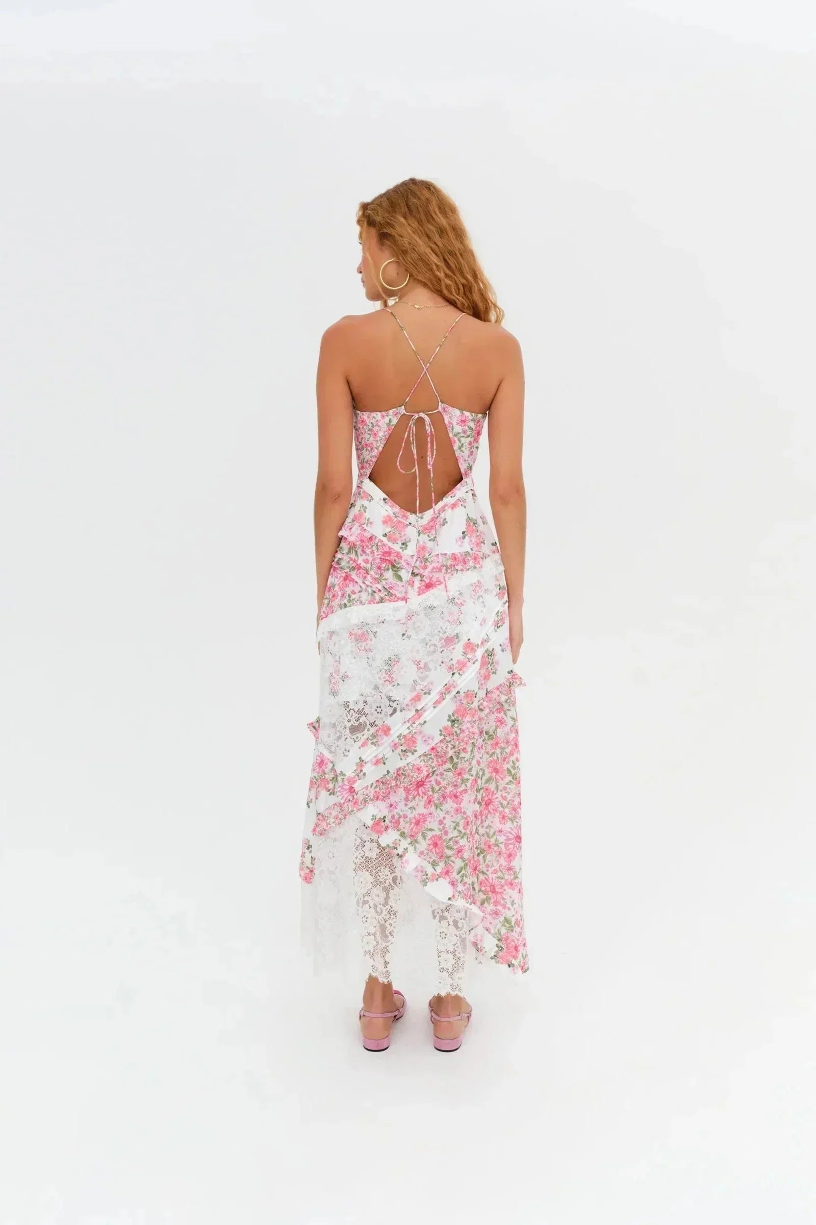 Robe longue femme avec dentelle et imprimé floral | ROBEMODE
