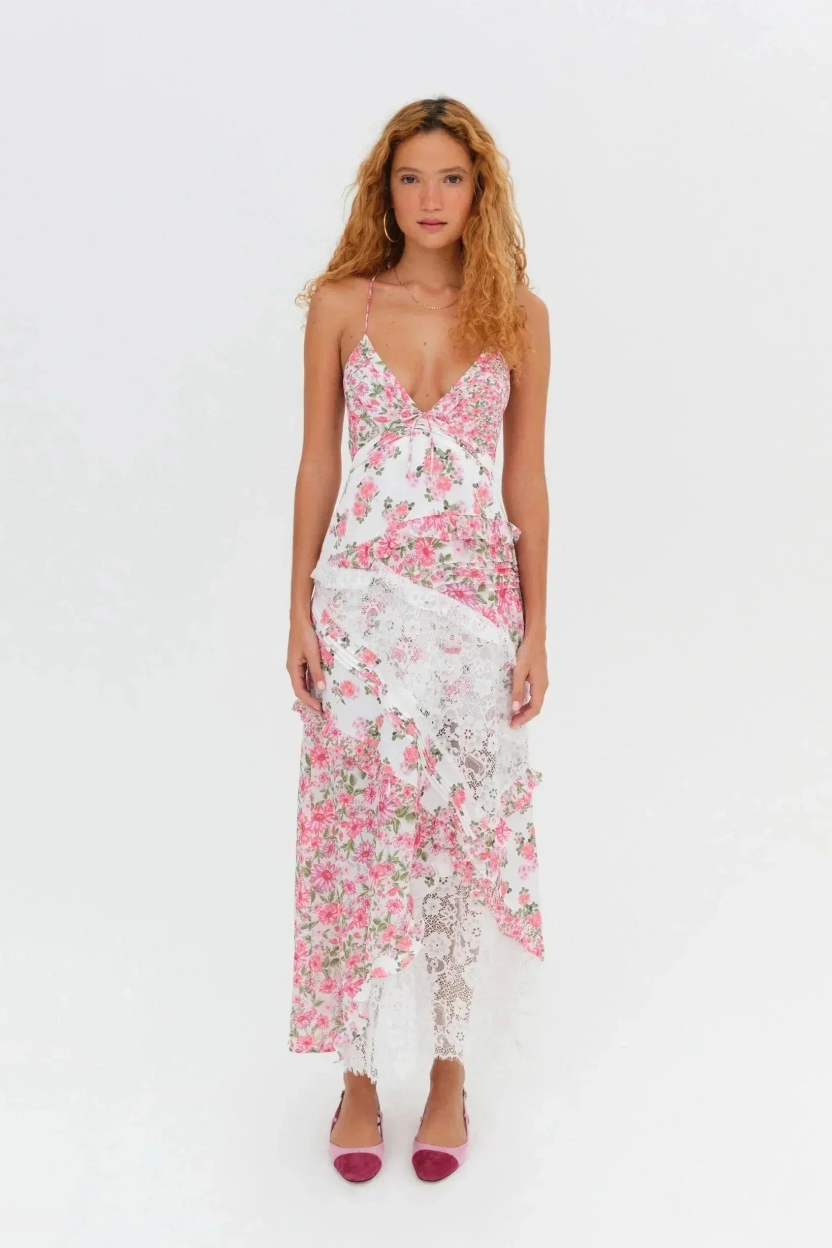 Robe longue femme avec dentelle et imprimé floral | ROBEMODE