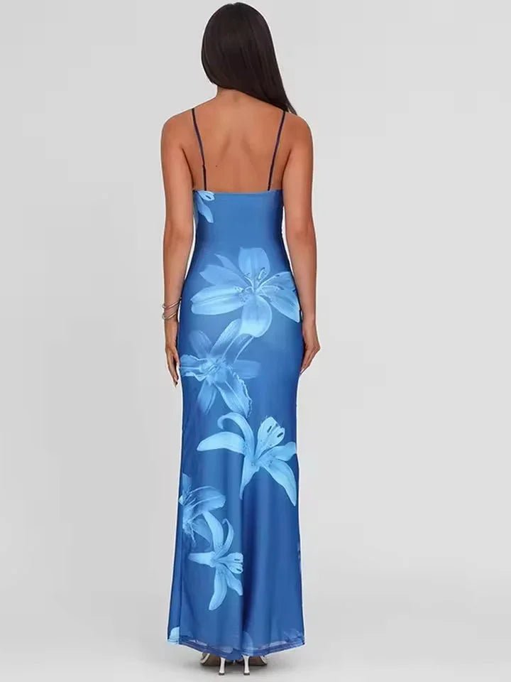 Robe longue femme avec imprimé floral et bretelles fines | Coupe féminine + Style élégant + Facile à accessoiriser – ROBEMODE