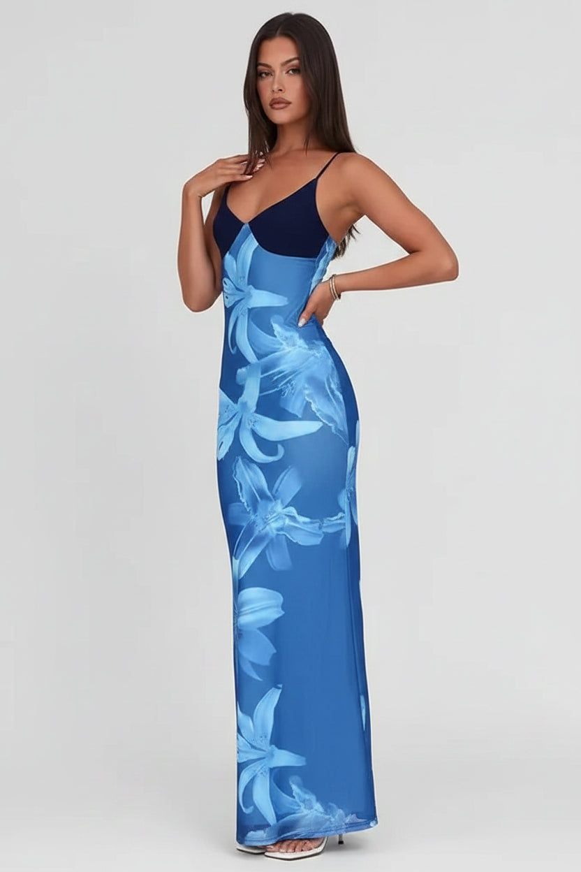 Robe longue femme avec imprimé floral et bretelles fines | Coupe féminine + Style élégant + Facile à accessoiriser – ROBEMODE