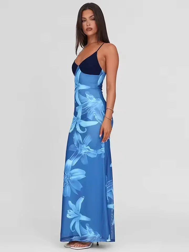 Robe longue femme avec imprimé floral et bretelles fines | Coupe féminine + Style élégant + Facile à accessoiriser – ROBEMODE