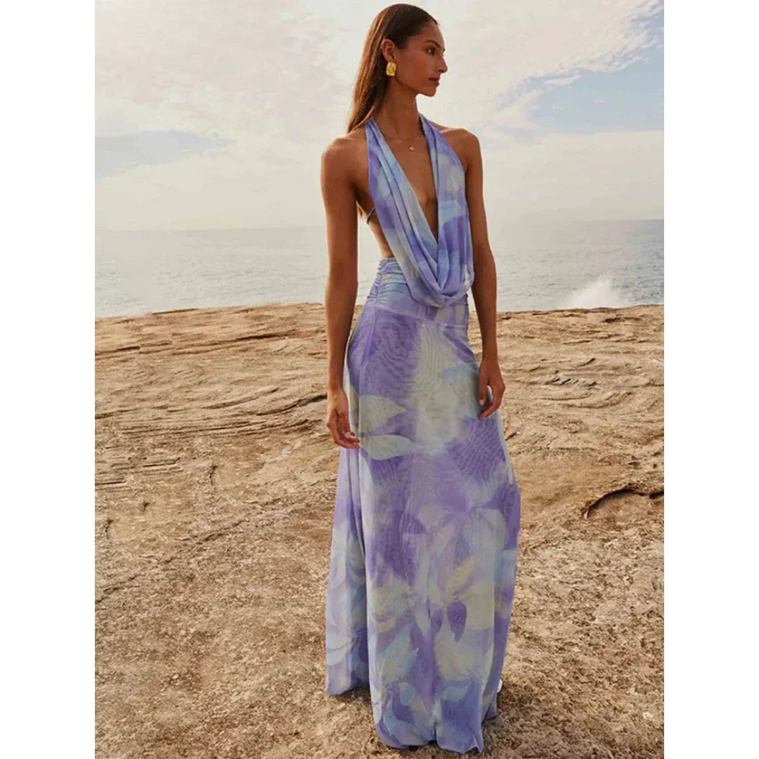 Robe Longue Femme Imprimé Fluide Dos Échancré Élégante | ROBEMODE