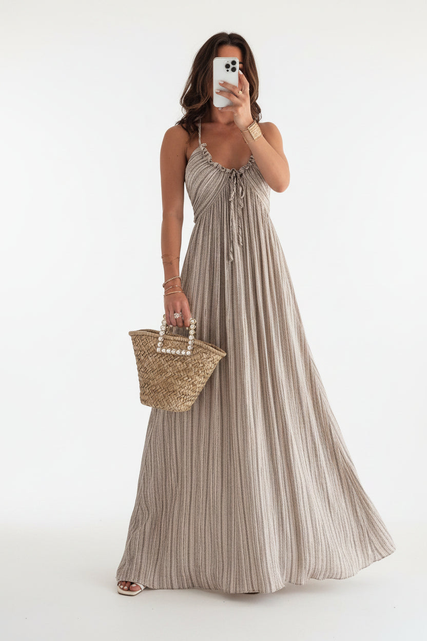 Robe longue femme avec tissu fluide et bretelles | Coupe féminine + Style élégant + Facile à accessoiriser – ROBEMODE