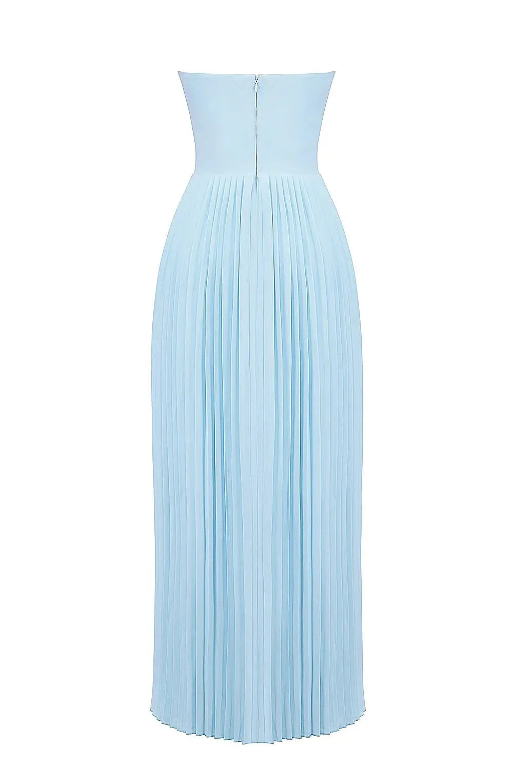 Robe maxi femme bleue plissee sans bretelles | Coupe féminine + Style élégant + Facile à accessoiriser – ROBEMODE