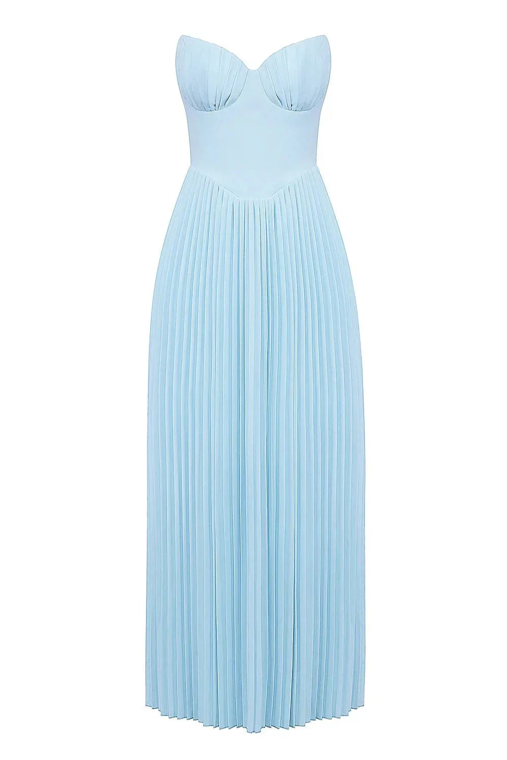Robe maxi femme bleue plissee sans bretelles | Coupe féminine + Style élégant + Facile à accessoiriser – ROBEMODE