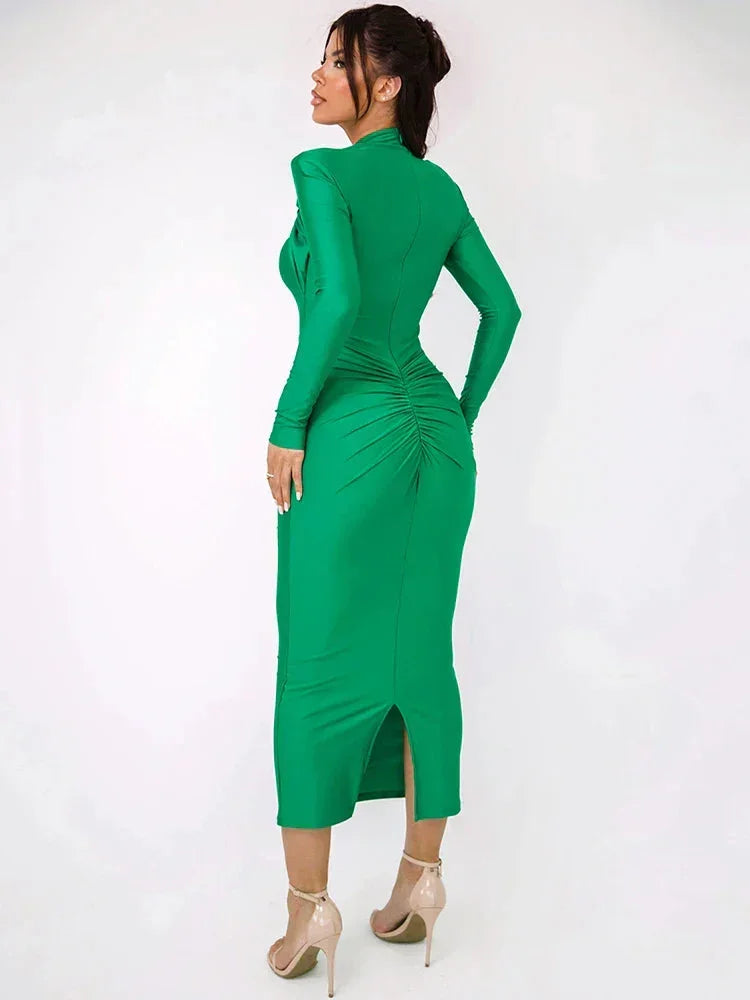 Robe longue femme avec détails métalliques manches longues | ROBEMODE