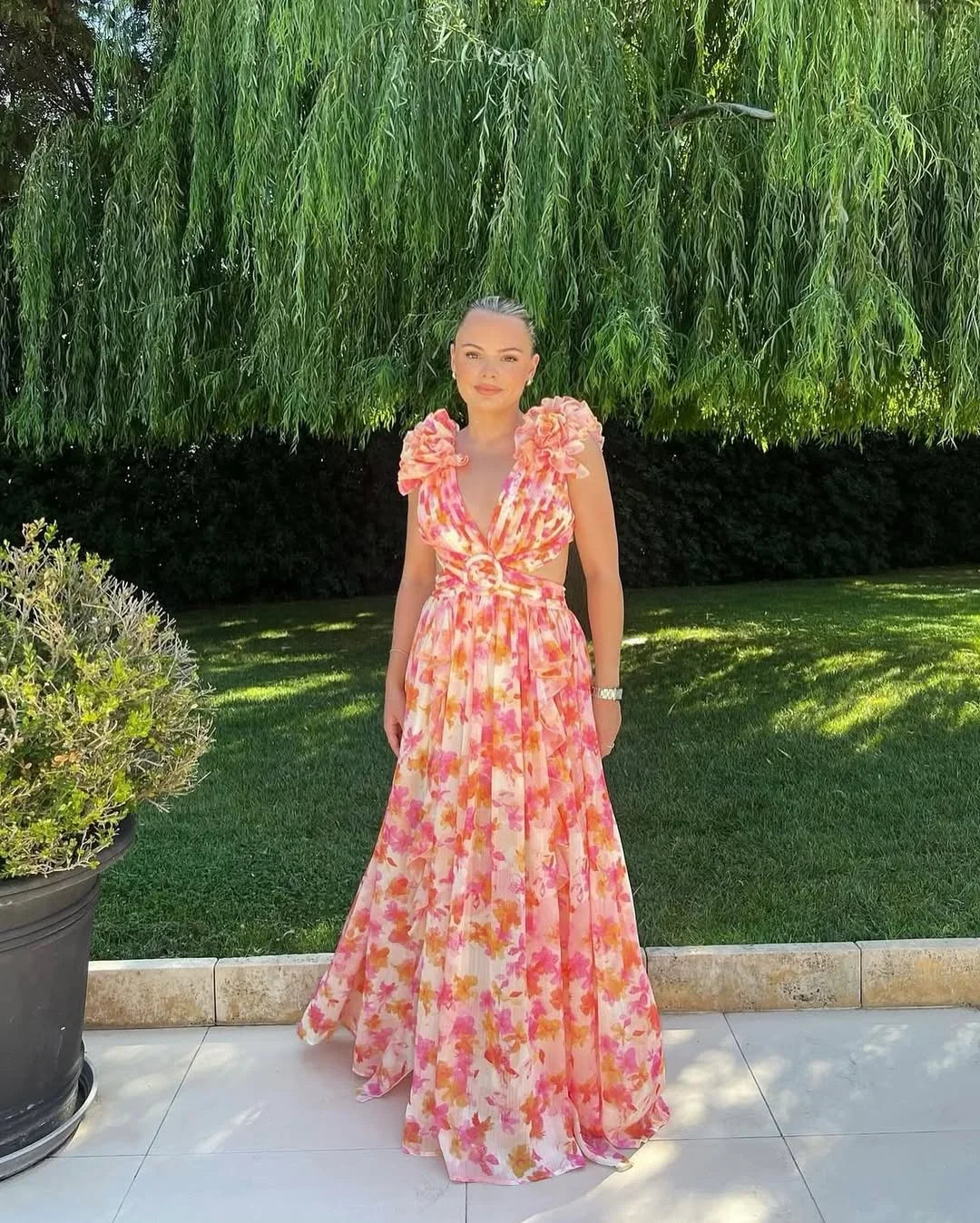 Robe longue fleurie sans manches été femme | ROBEMODE