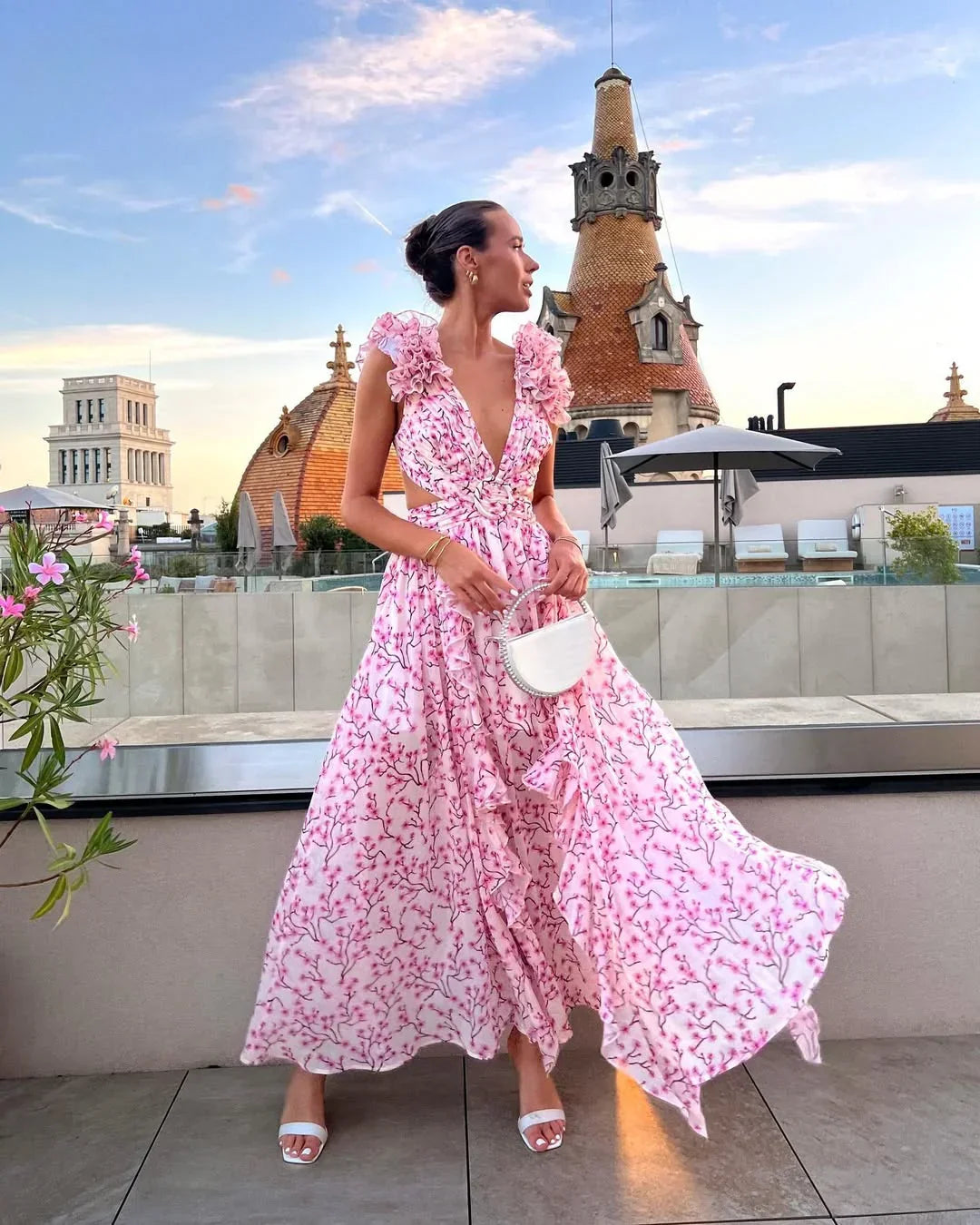 Robe longue fleurie sans manches été femme | ROBEMODE