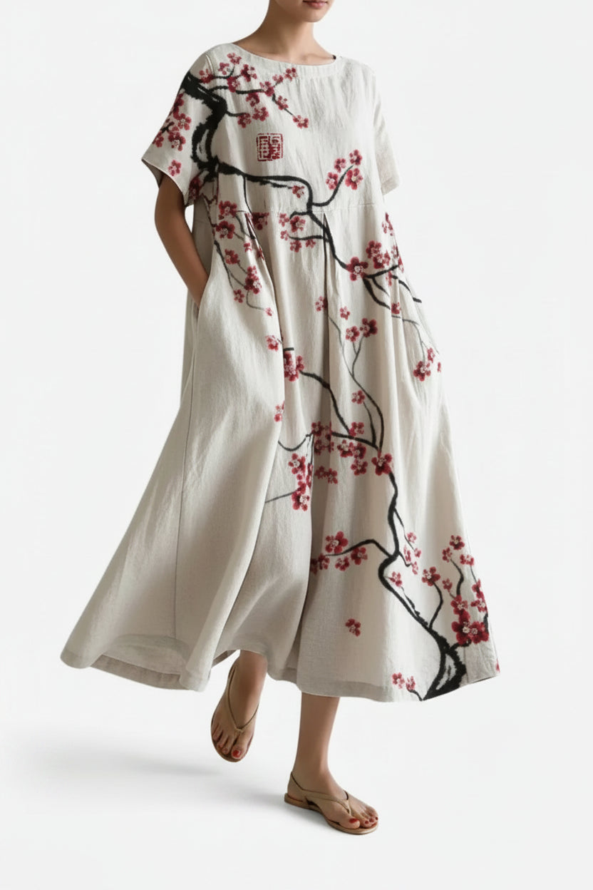 Robe Maxi Femme Florale Bohème Ample | Poches Intégrées + Manches Courtes + Multi Coloris | ROBEMODE