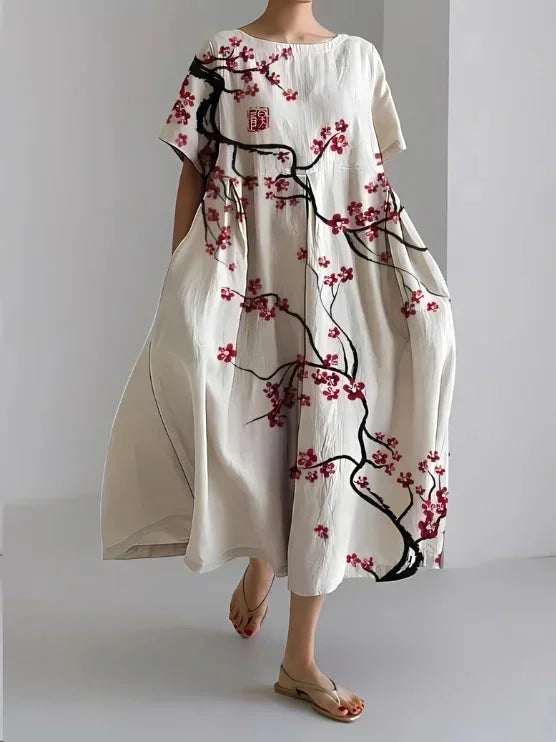 Robe Maxi Femme Florale Bohème Ample | Poches Intégrées + Manches Courtes + Multi Coloris | ROBEMODE