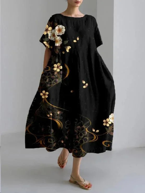 Robe Maxi Femme Florale Bohème Ample | Poches Intégrées + Manches Courtes + Multi Coloris | ROBEMODE
