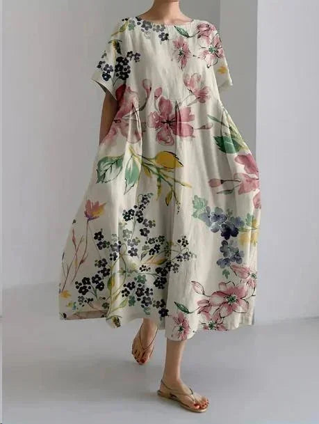 Robe Maxi Femme Florale Bohème Ample | Poches Intégrées + Manches Courtes + Multi Coloris | ROBEMODE