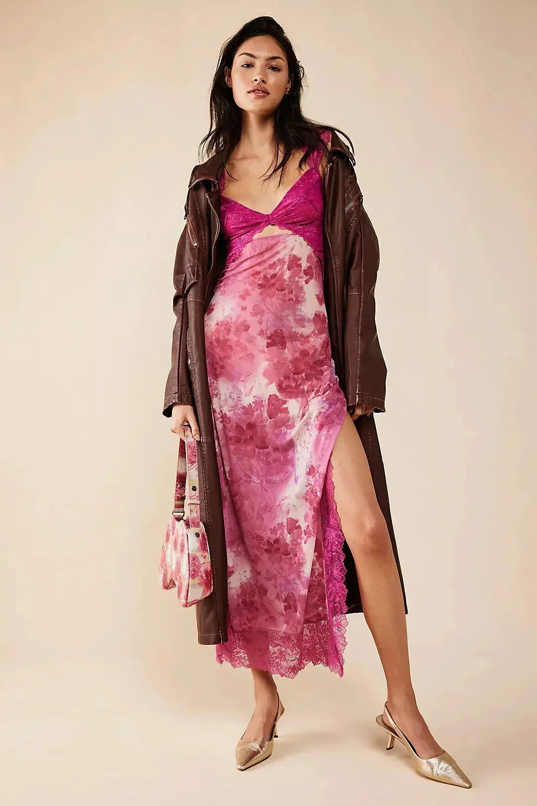 Robe maxi florale transparente dentelle cache-cœur | ROBEMODE