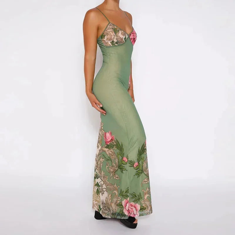 Robe maxi femme à motifs floraux fines bretelles | Coupe féminine + Style élégant + Facile à accessoiriser – ROBEMODE