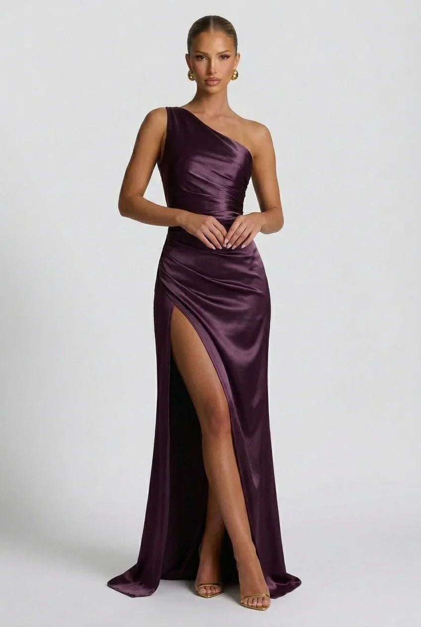 Robe longue satin fendue femme | ROBEMODE