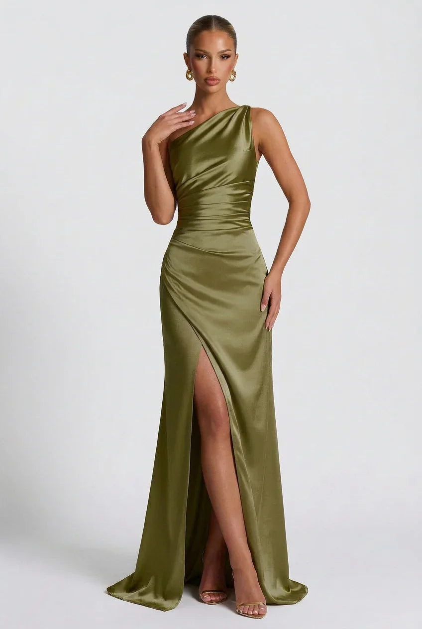 Robe longue satin fendue femme | ROBEMODE