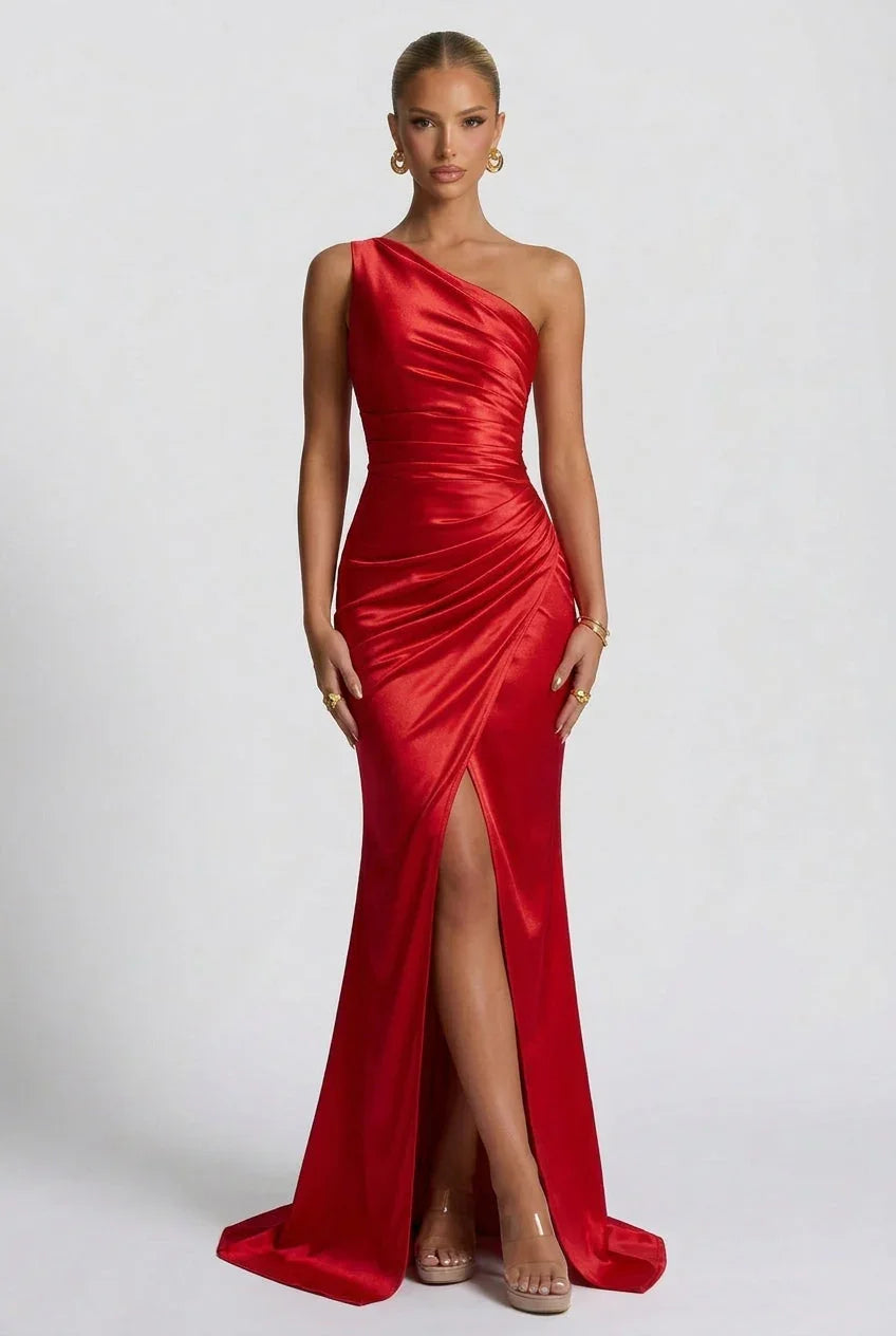 Robe longue satin fendue femme | ROBEMODE