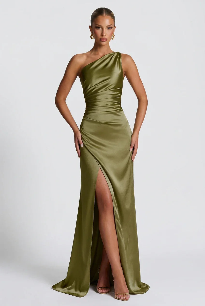 Robe longue satin fendue femme | ROBEMODE