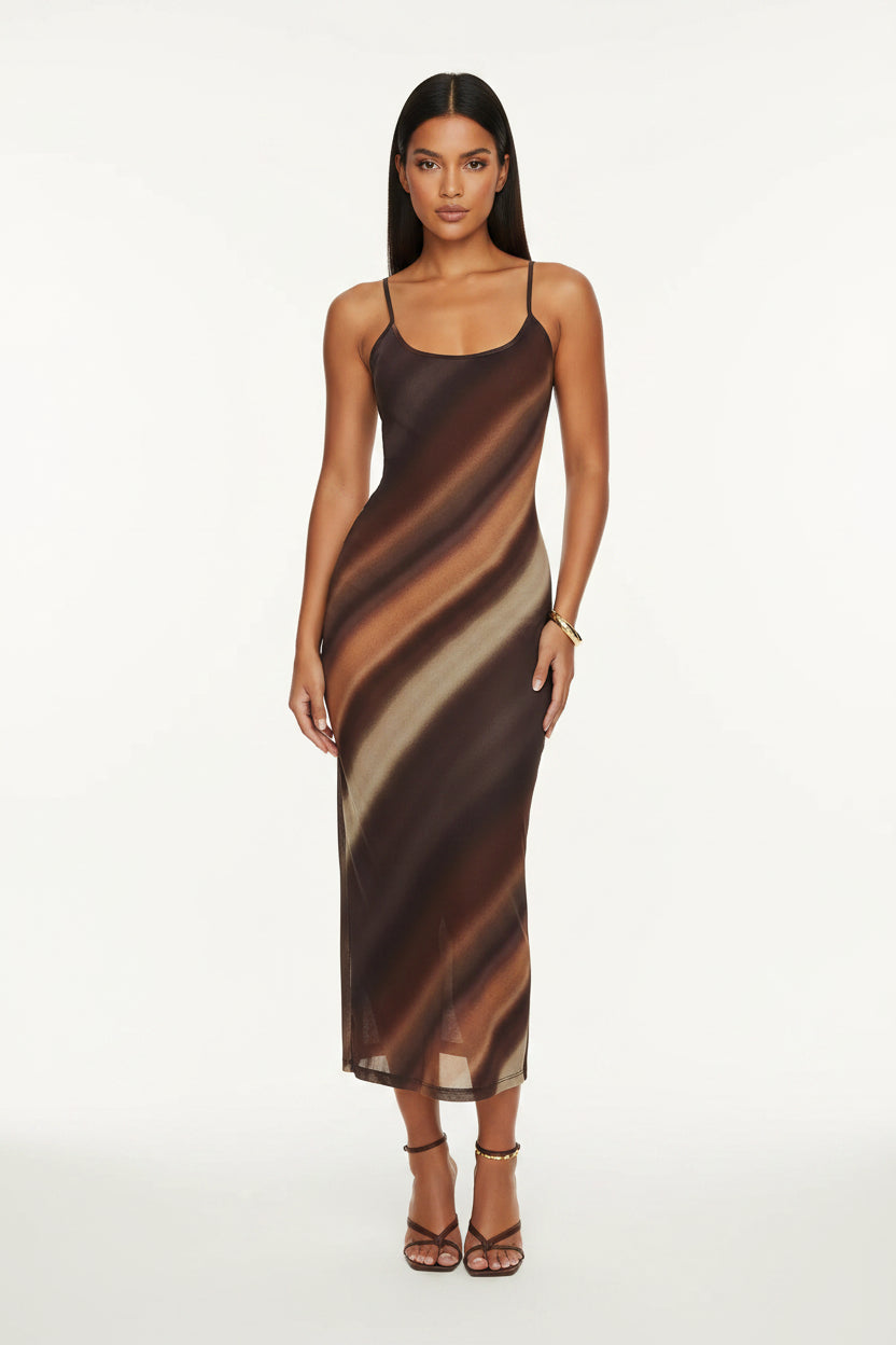 Robe longue marron dégradé bretelles fines fluide soirée | Coupe féminine + Style élégant + Facile à accessoiriser – ROBEMODE