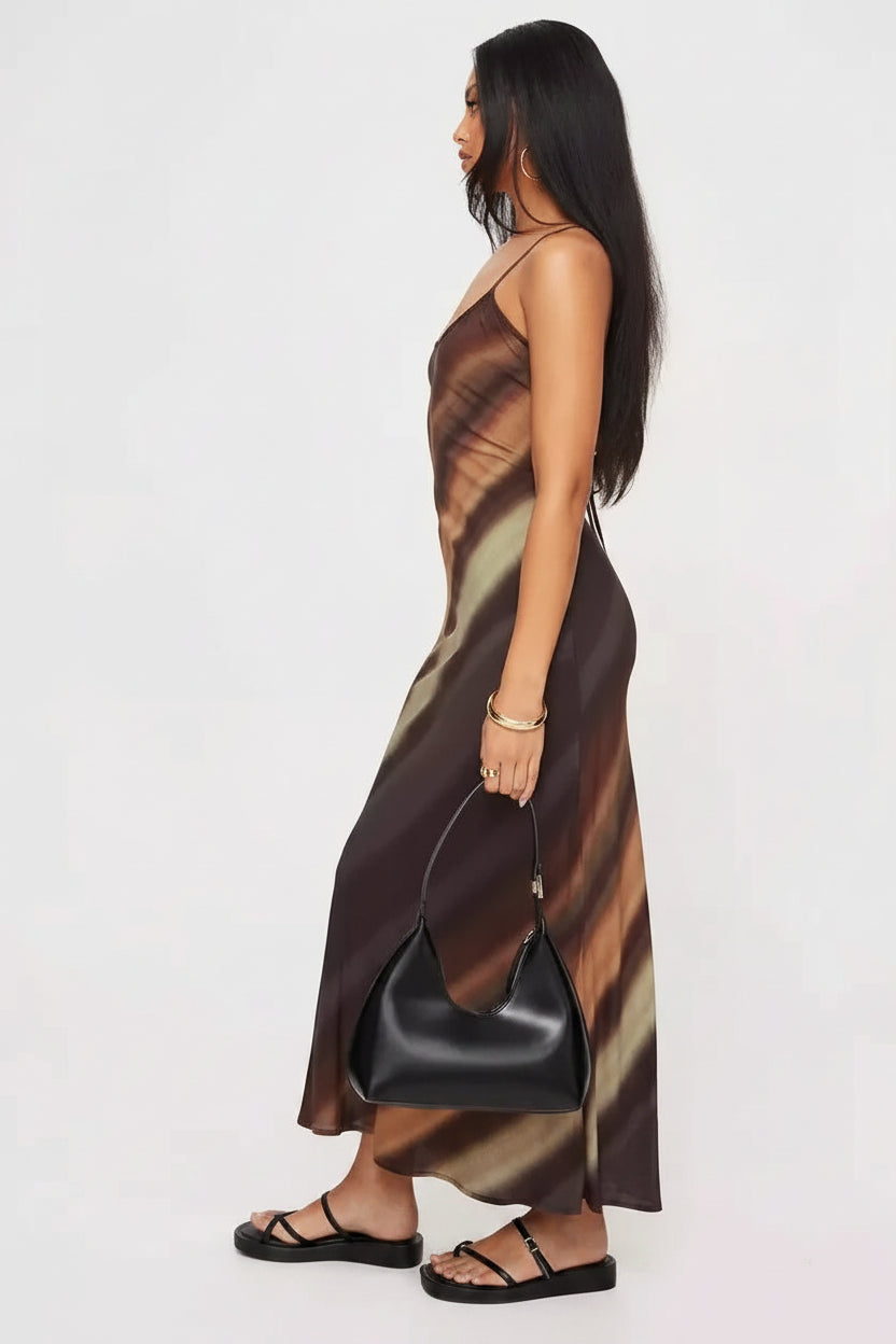 Robe longue marron dégradé bretelles fines fluide soirée | Coupe féminine + Style élégant + Facile à accessoiriser – ROBEMODE