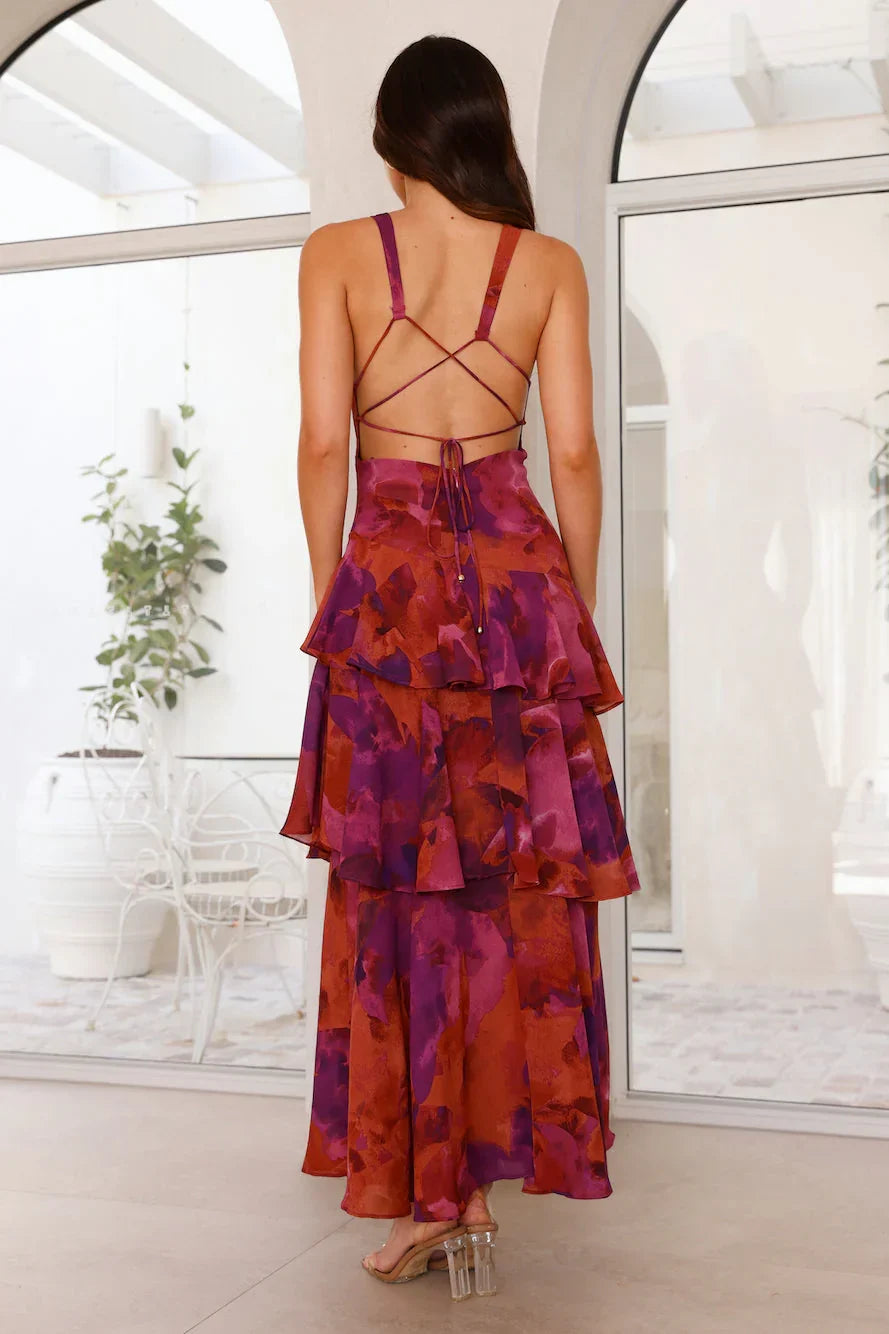 Robe Longue Femme Volants Imprimés Sans Manches Maxi Été | ROBEMODE