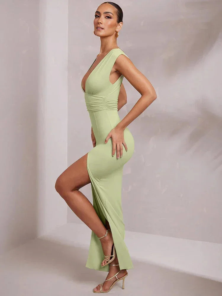 Robe longue femme fendue avec décolleté plongeant | ROBEMODE