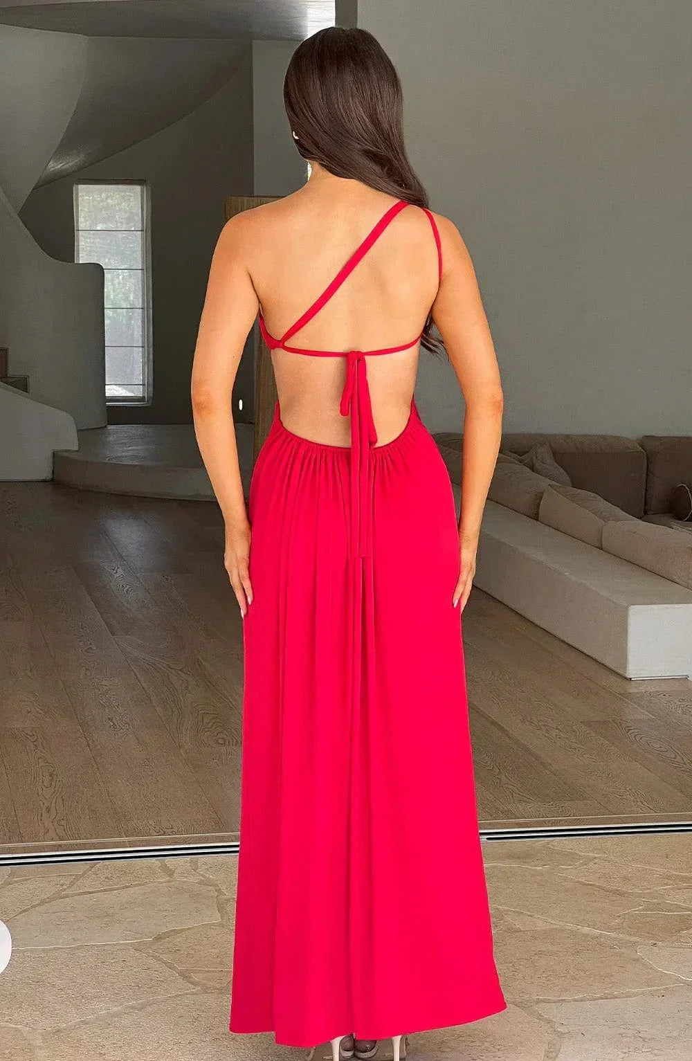 Robe longue femme fendue avec épaule asymétrique | ROBEMODE