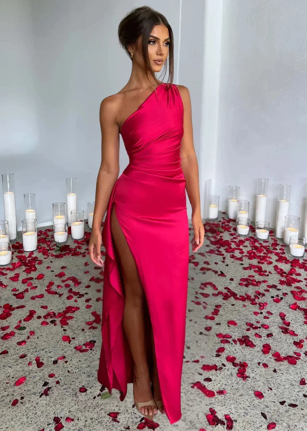 Robe Maxi Fendue à Une Épaule Femme | ROBEMODE