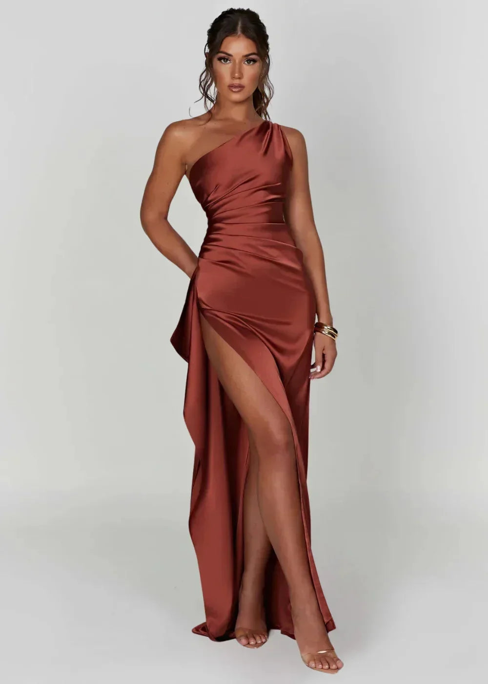 Robe Maxi Fendue à Une Épaule Femme | ROBEMODE