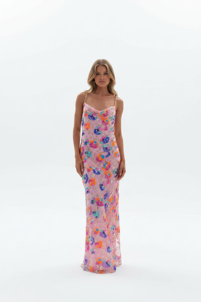 Robe longue fleurie fente bretelles fines femme | ROBEMODE