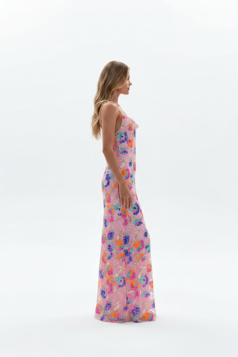 Robe longue fleurie fente bretelles fines femme | ROBEMODE